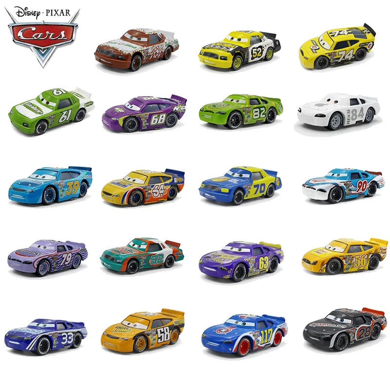 Disney-coche de carreras de Pixar Cars 2 para niños, juguete de Metal fundido a presión, Rayo McQueen número 101, 90, 92, 52, escala 1:55, juguete para regalo