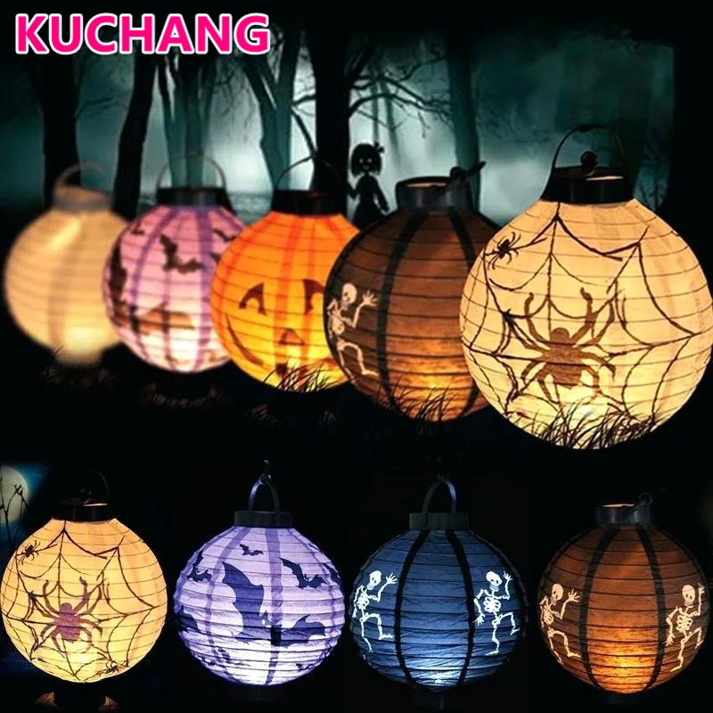 

Halloween Led Paper Lanterns spider Ghost Pumpkin Bat Paper Light Lantern Black Orange Halloween DIY Hanging Decoration Supplies