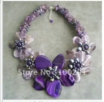 

Multicolor Purple Agat Amethy St Flower Pearl Necklace Wrap