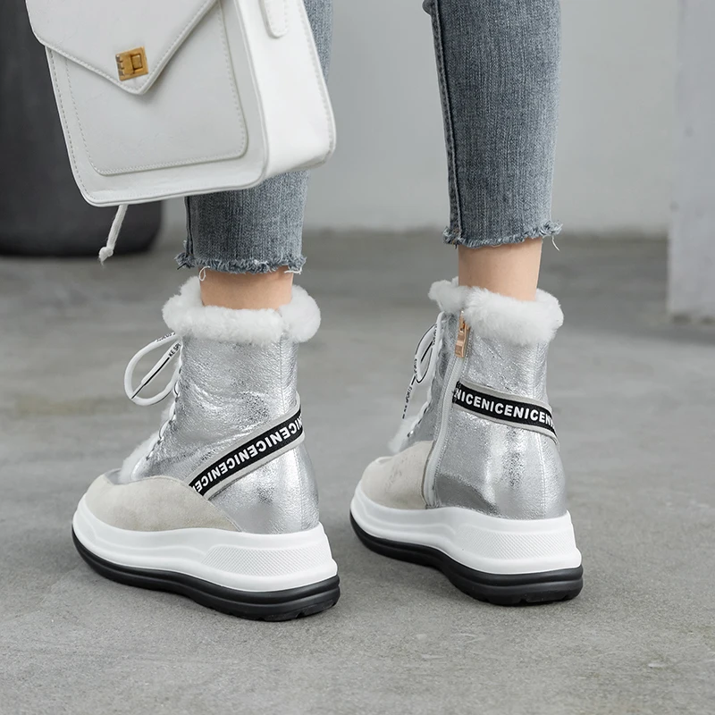 Size34-43 ботинки из натуральной кожи женские зимние теплые шерстяные меховые кроссовки зимние ботинки на платформе женские ботильоны женская повседневная обувь