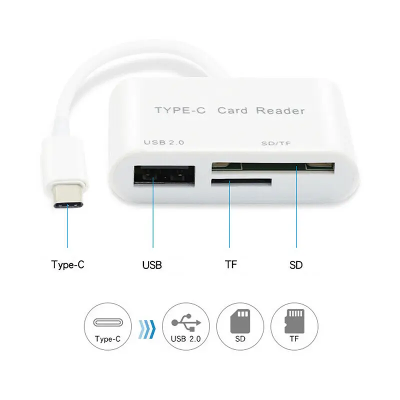 3 в 1 USB кард-ридер адаптер type C кабель SD/Micro SD TF подключение камеры смарт-карта памяти для Macbook Pro type-C порт