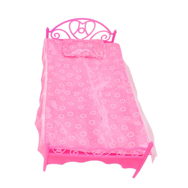 Furniture For Barbies Doll Princess Bed Accessories Cute Fashion Toys For 11.8Inch Barbies Doll,30cm BJD,Dollhouse Miniatures Pink