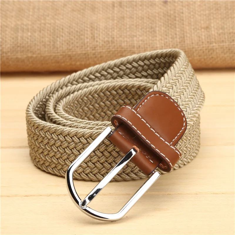 New elastic belt knitted canvas belt decoration belt female pin buckle canvas strap women and man - Цвет: 2