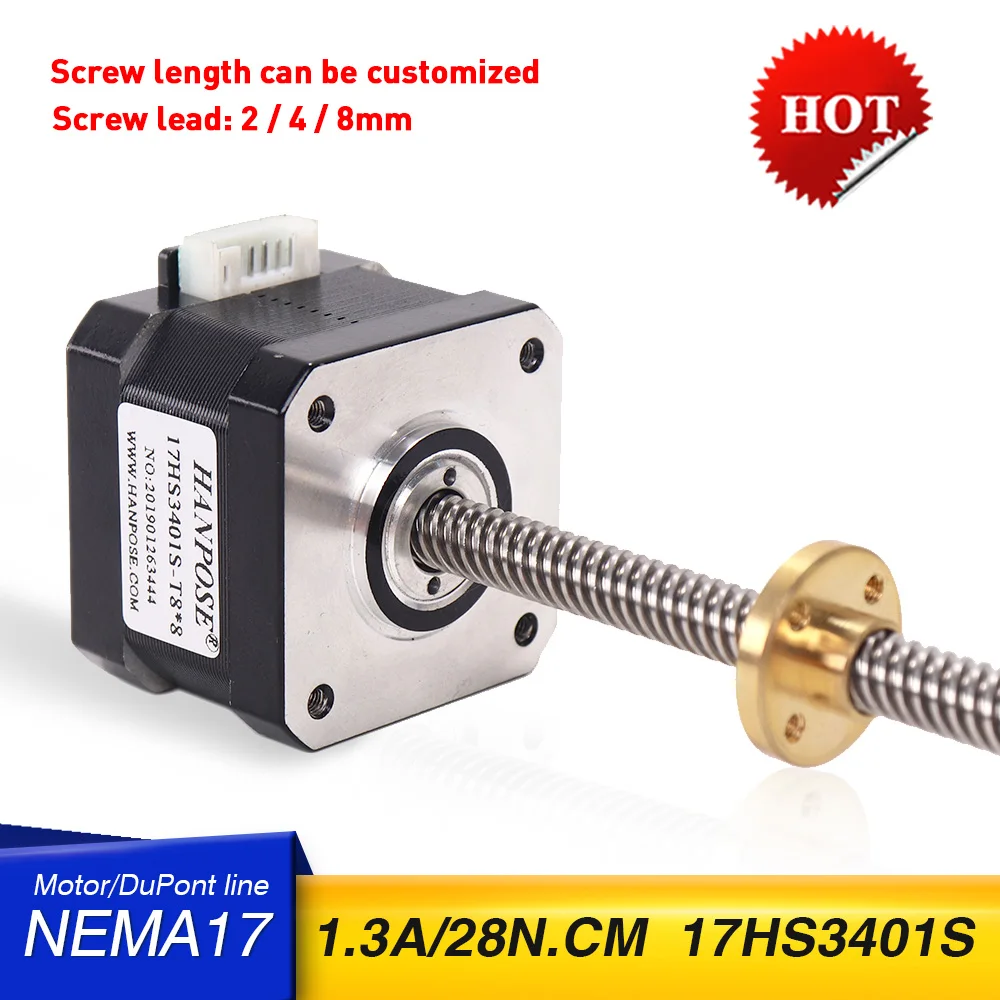 Stepper Motor para Monitor de Impressora 3d t8 Chumbo mm Parafuso 300 mm Comprimento Eixo z 42bygh34 1.8 Graus 17hs3401s 1.3a 28n.cm Nema17