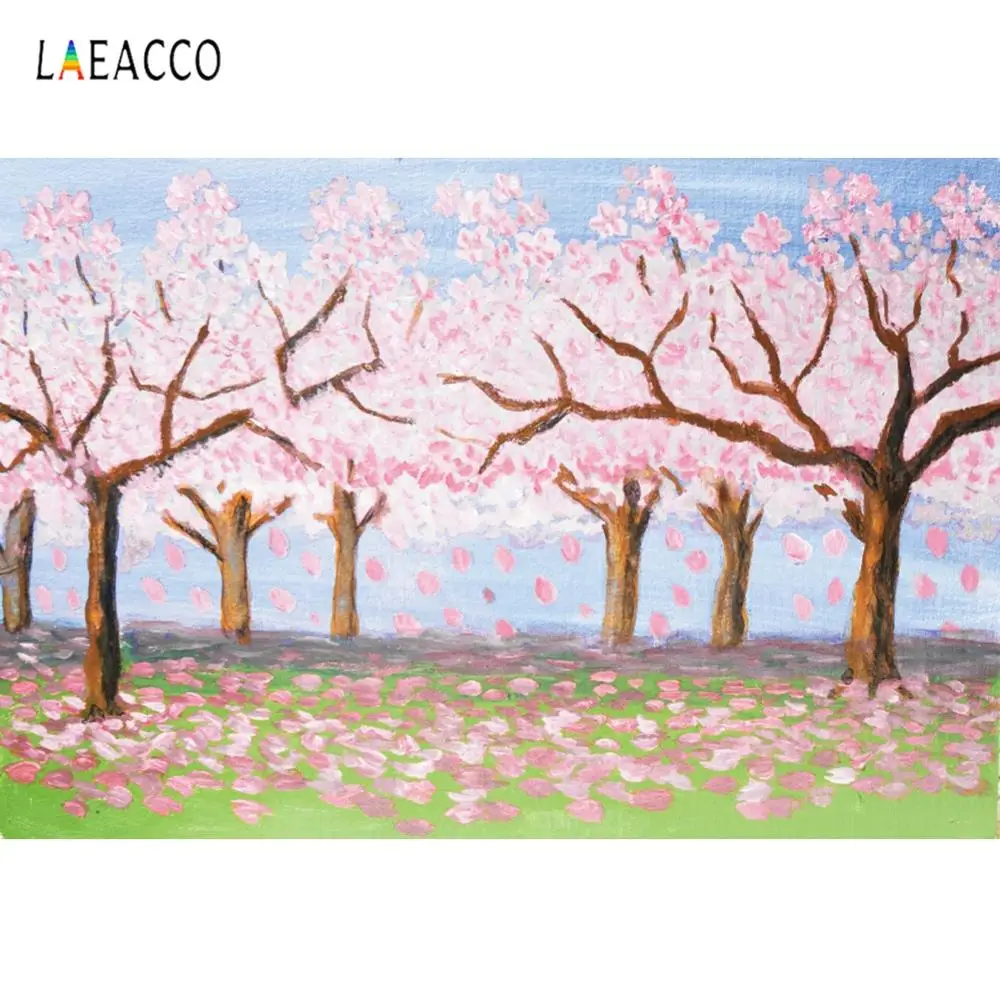 

Laeacco Spring Peach Blossom Painting Photography Backgrounds Customized Seamless Photographic Backdrops For Photo Studio