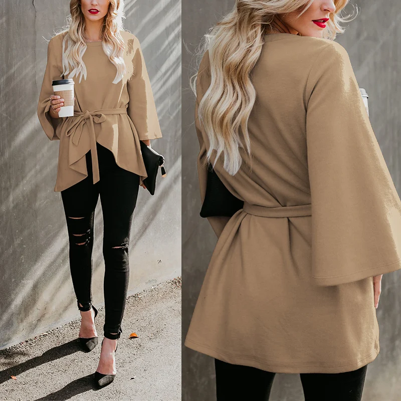 

For 2019 Droppshiping Women Autumn And Winter Coat Round Neck Cropped Sleeve Faux Wool Solid Color Coat Comfortable Warm d88