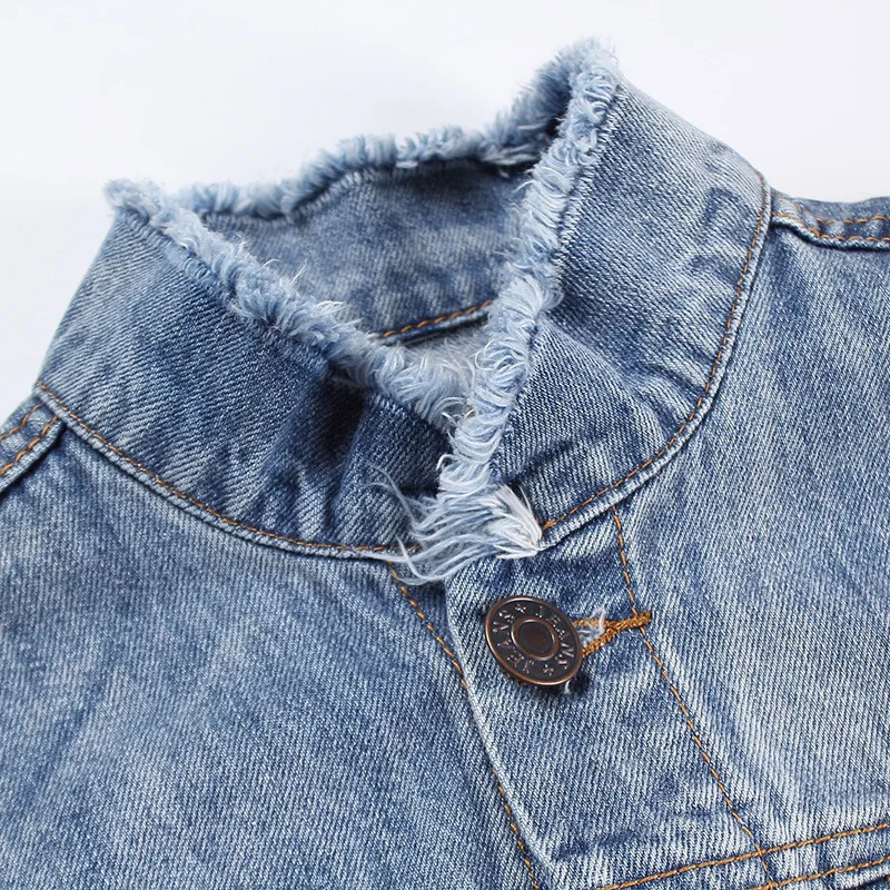 

New Products 2019 Spring Clothing Beads Retro Star Cowboy Short Coat Stand Collar Tops Jeans Coat Jacket Women's
