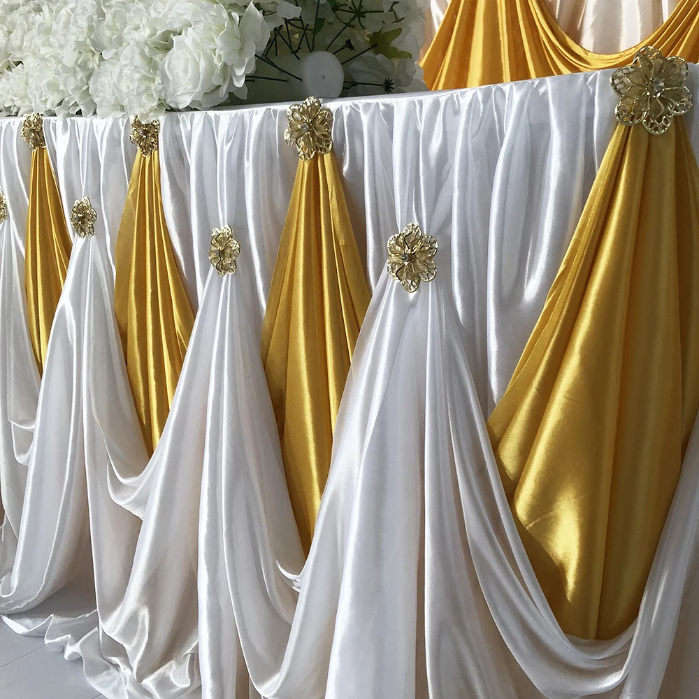 Ice Silk Backdrop Table Skirt With Luxury Brooch For Wedding Birthday Decoration