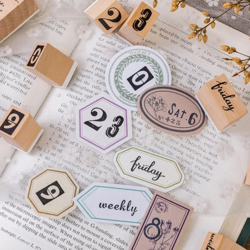 

Retro Check List Day/week/Monthly plan Time Planner Wooden Rubber Stamp Set DIY Scrapbooking Cards Decoration Embossing