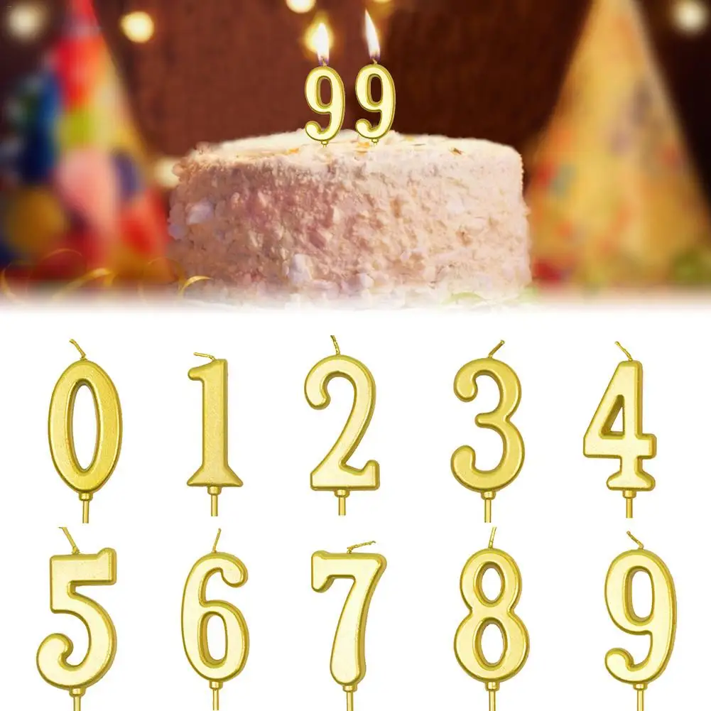 Золотая свеча с цифрами на день рождения 0, 1, 2, 3, 4, 5, 6, 7, 8, 9 Свеча для торта, кекса, украшения для вечеринки, торта на день рождения, вечерние свечи