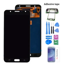Для samsung Galaxy J7 J700 J700F J700M J700H ЖК-дисплей с кодирующий преобразователь сенсорного экрана в сборе можно регулировать яркость