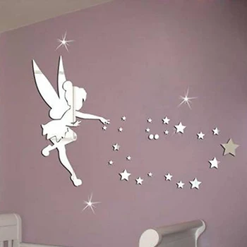 

Silver/Gold 3D Wall Stickers Fairy Star Mirror Surface Wall Decal Star Shape DIY Angel In The World Mirror Wall Sticker