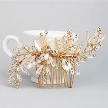 Женские Стразы в виде золотых листьев, Кристальные расчески для волос, свадебные украшения для волос, свадебные аксессуары для волос