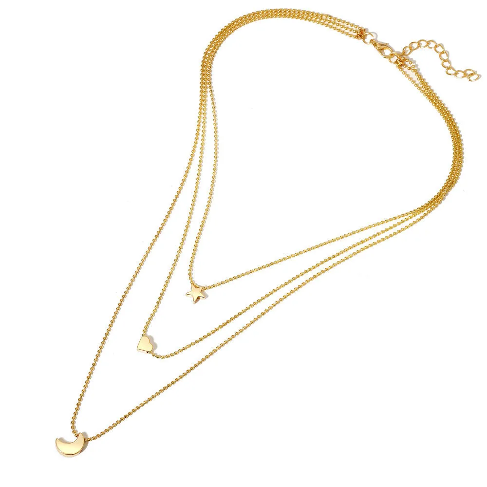 MLING винтажное многослойное ожерелье-чокер из золотого сплава, простое ожерелье с подвеской в виде сердца, Луны и звезды для женщин