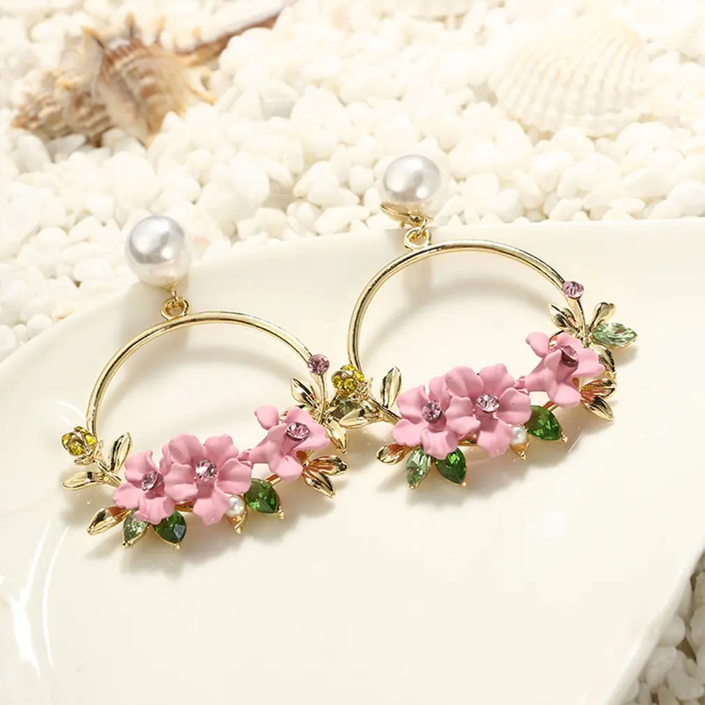

Fashion Fabric Flower Drop Earrings For Women Statement Colorful Petal Circle Big Fancy Earring Jewelry