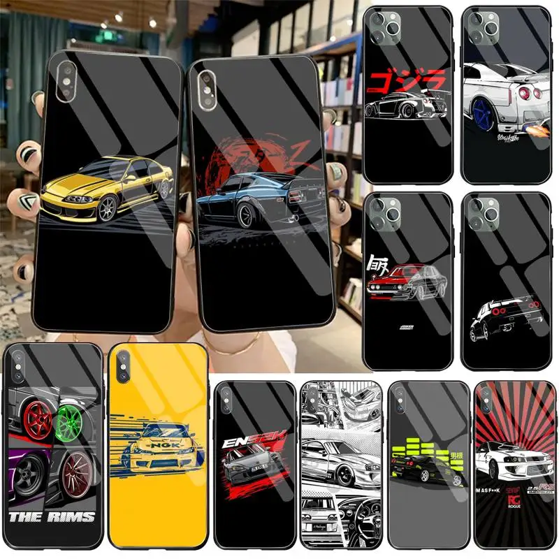 YJZFDYRM Tokyo JDM Drift Sport Car DIY phone Case cover Tempered Glass