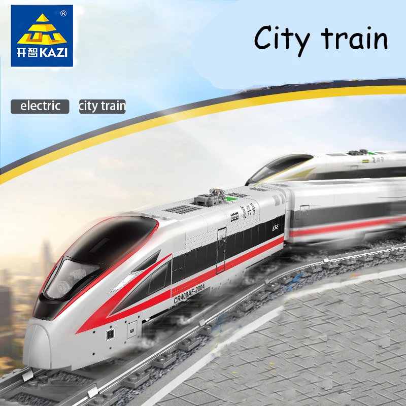 

Kazi city electric train building block track toy assembly boy's birthday gift train children's toy
