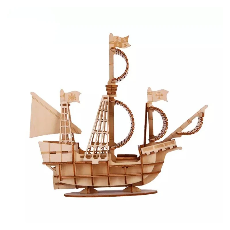 Лазерная резка DIY Парусный Корабль игрушки 3D деревянная головоломка ...