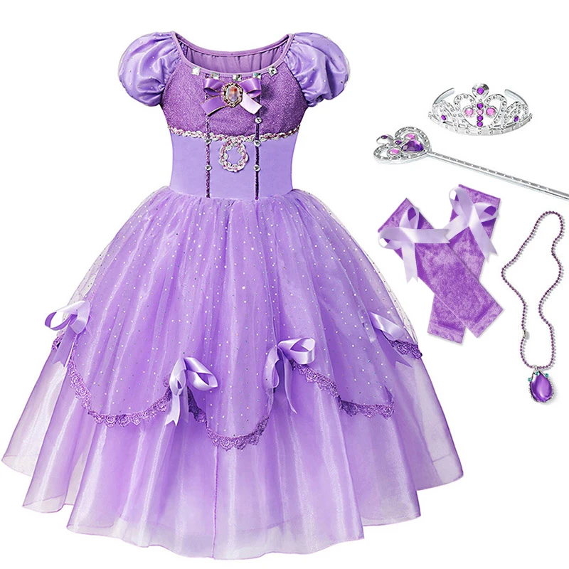 01 Sofia Dress Set B Платье принцессы Софии для девочек Карнавальный Костюм Детское многослойное платье класса де-люкс с блестками для празднования Хеллоуина нарядное платье Софии - Цвет: 01 Sofia Dress Set B