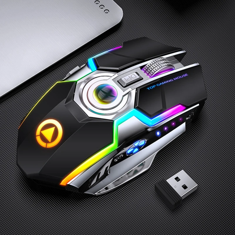 Silent Rechargeable Gaming Mouse Wireless Mouse Streamer RGB Colorful Lamp Adjustable