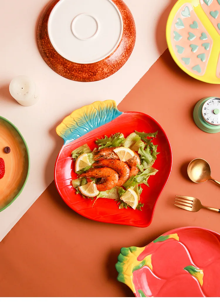 Creative Fruit Dish Ceramic Fruit Salad Dish Creative Lovely Family Dish Dish Snack Dish Dinner Plate Sets  Diner Plate