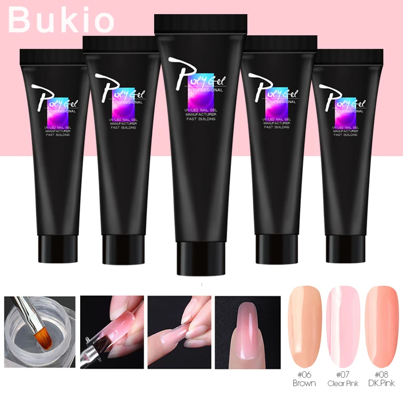

Bukio Poly Extension Gel Pink Nail Polish Quick Building For Nails Extensions Hard Jelly Gel Crystal UV Gel Nail gel polish