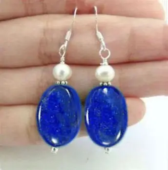 

Natural Egyptian Lapis Lazuli /White pearl Silver earrings