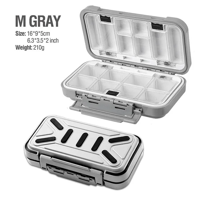 2021 Fishing Waterproof Fishing Tackle Box Double-Sided Opening and Closing Bait Box Multifunctional Hook and Bait Accessory Box M-gray-B