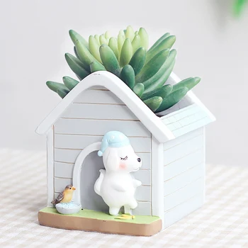 

Cartoon Animal Resin Planter For Succulents Cute Puppy/bear Mini Flowerpot Desktop Pot Jardin Bonsai Flower Planter Flowerpot