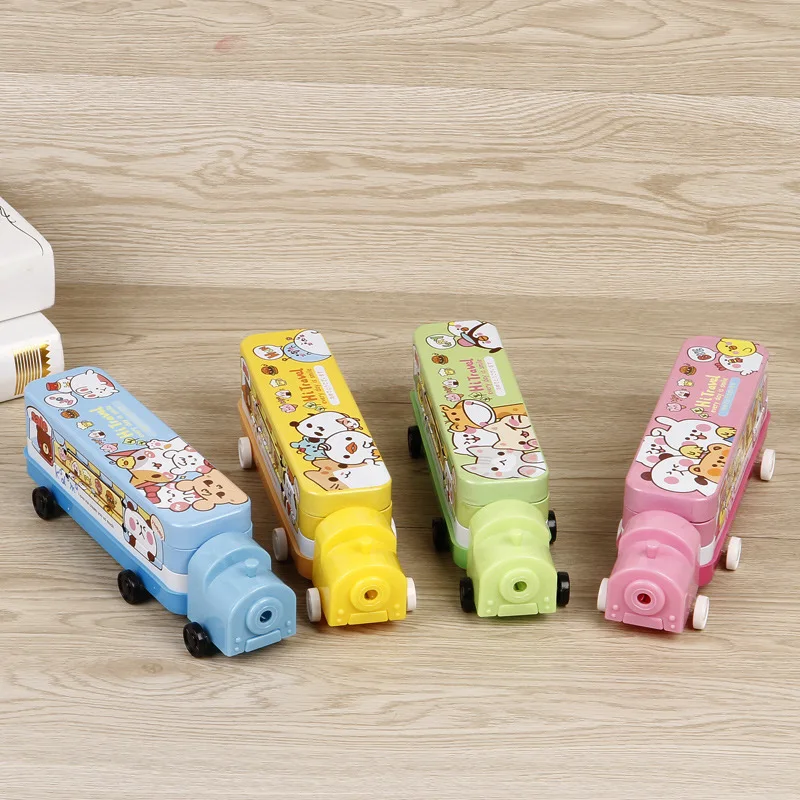 

Korean-style Creative Children Stationery Locomotive Stationery Box Cartoon Bear Three Layer Pencil Case Tinplate Men And Women