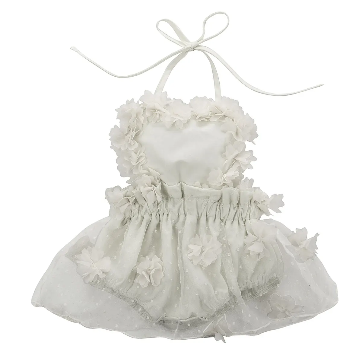 Комбинезон из фатина для новорожденных девочек, кружевной комбинезон без рукавов с цветочным принтом, летняя одежда - Цвет: Белый
