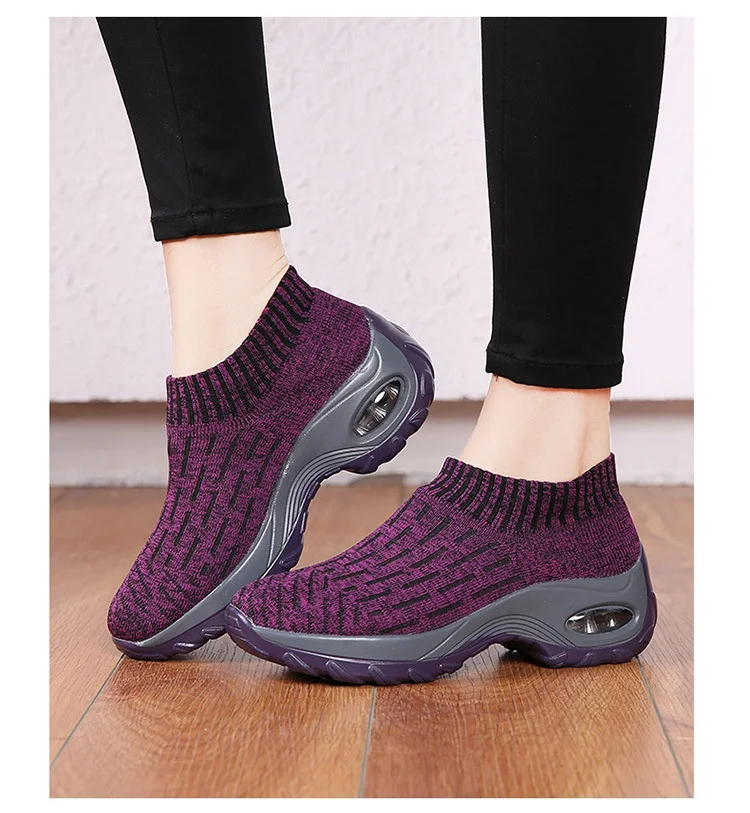 QJ 1827-Flying Weaving Women's Sneakers Spring Autumn Woman Platforms Stocking Flats Shoes-9
