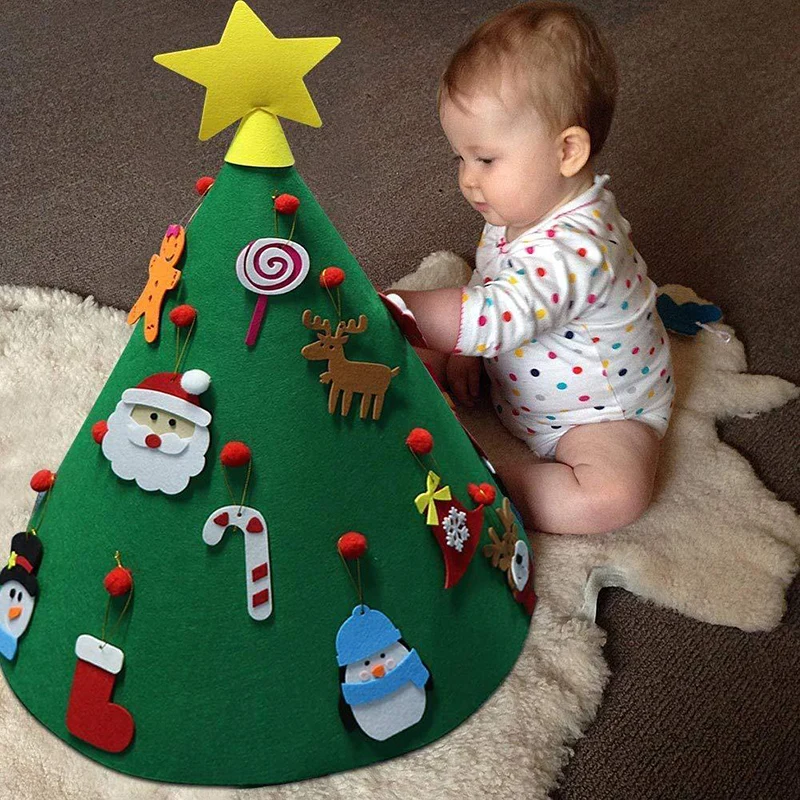 

3D DIY Felt Toddler Christmas Tree Snowman With Ornaments Fake Toys New Year Kids Gifts Toys Playtime Kids Tree 2019