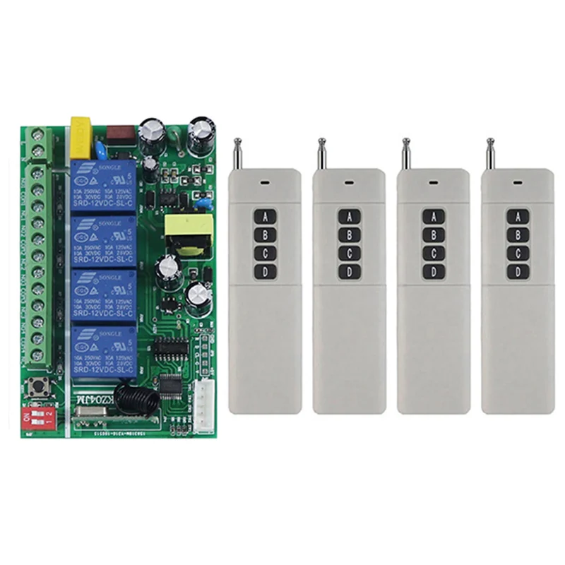 

Новый 3000 м широкий диапазон высокого Мощность 10A реле AC85V-256V 4 CH 4CH Беспроводной РЧ пульт дистанционного управления Управление переключатель передатчик и приемник жалюзи