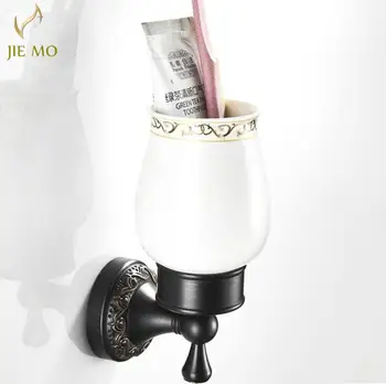 

Black Dual Cup Holder European style black copper toothbrush tumbler&cup holder wall mount bath product JM-F83