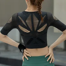 Дышащие топы для йоги для женщин, топ для фитнеса с коротким рукавом, спортивные футболки для спортзала, обрезанный женский топ, тренировки, обрезанная рубашка для бега