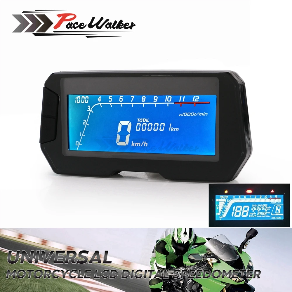 Compteur Vitesse Moto Digital Compteur Kilométrique Moto Universal LCD Digital Indicateur de Vitesse Assemblée Odomètre Motorcross Cylindres Moto Tachymètre 