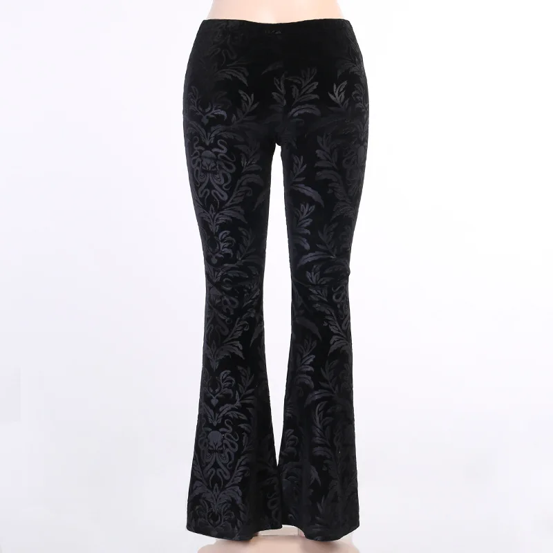 Punk Printed Black Velvet Flared Pants 