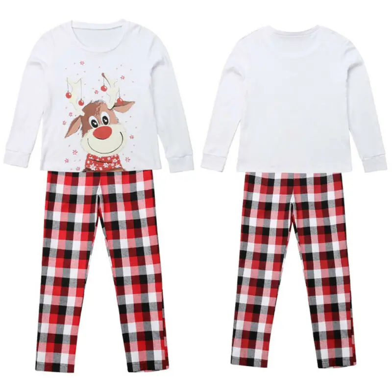 Family Matching Christmas Pajamas Set Womens Mens Kids Xmas Sleepwear Nightwear Mom Dad Children Kids Antlers Print Home Clothes