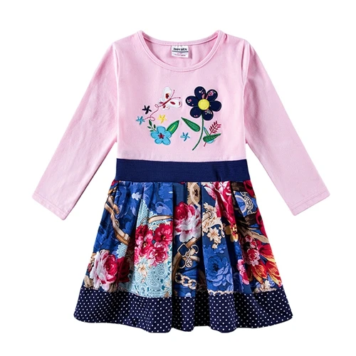 Neat/Детское платье с длинными рукавами; платье принцессы с цветочной вышивкой для малышей; vestidos; детская одежда; зимние платья для девочек; Jxs; L358 - Цвет: H7125 Pink