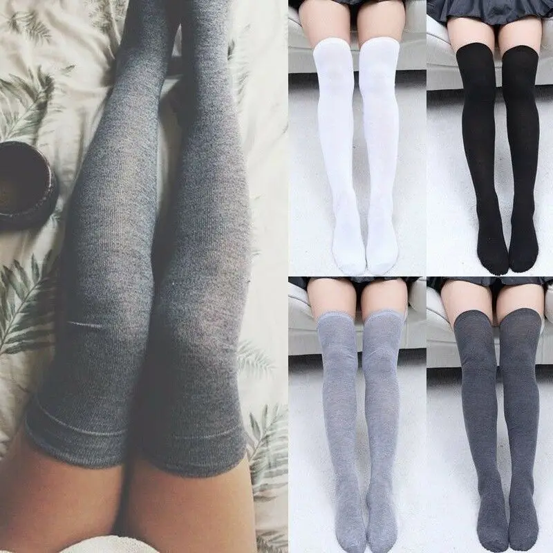 Women Cotton Stockings Warm Thigh High Over the Knee Socks Black Gray White Long Stockings Women School Uniform Stocking