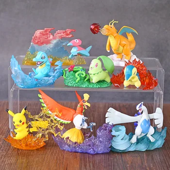 

8pcs/set Anime Cartoon Monsters Action Figure Chikorita Dragonite Lugia Totodile Ho-Oh PVC Collectible Model Toy