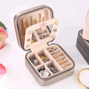 

PU Jewelry Box Creative Portable Storage Box Ear Stud Earrings Ring Korean Multi-function Jewelry Box