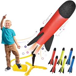Lanceur de fusée jouet pour enfants, tirs jusqu'à 100 pieds, fusées en mousse colorées et support de lanceur robuste avec tapis de lancement 