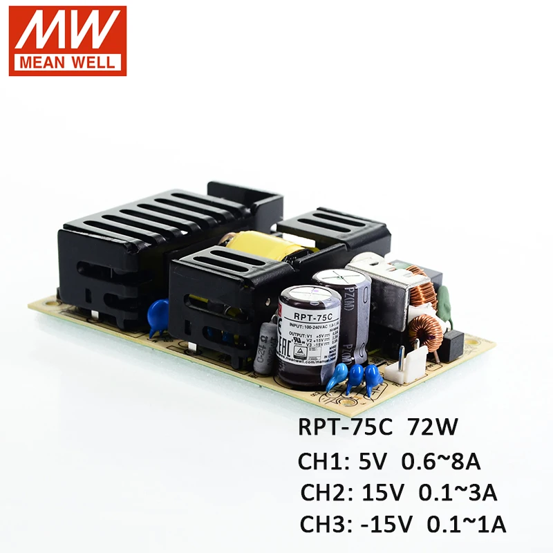 RPT-75C Meanwell 72W Triple Ouput Circuit Board PCB Switch Power Supply 110V/220V AC to 5V 15V -15V DC 6A 2.3A 0.5A Medical SMPS |