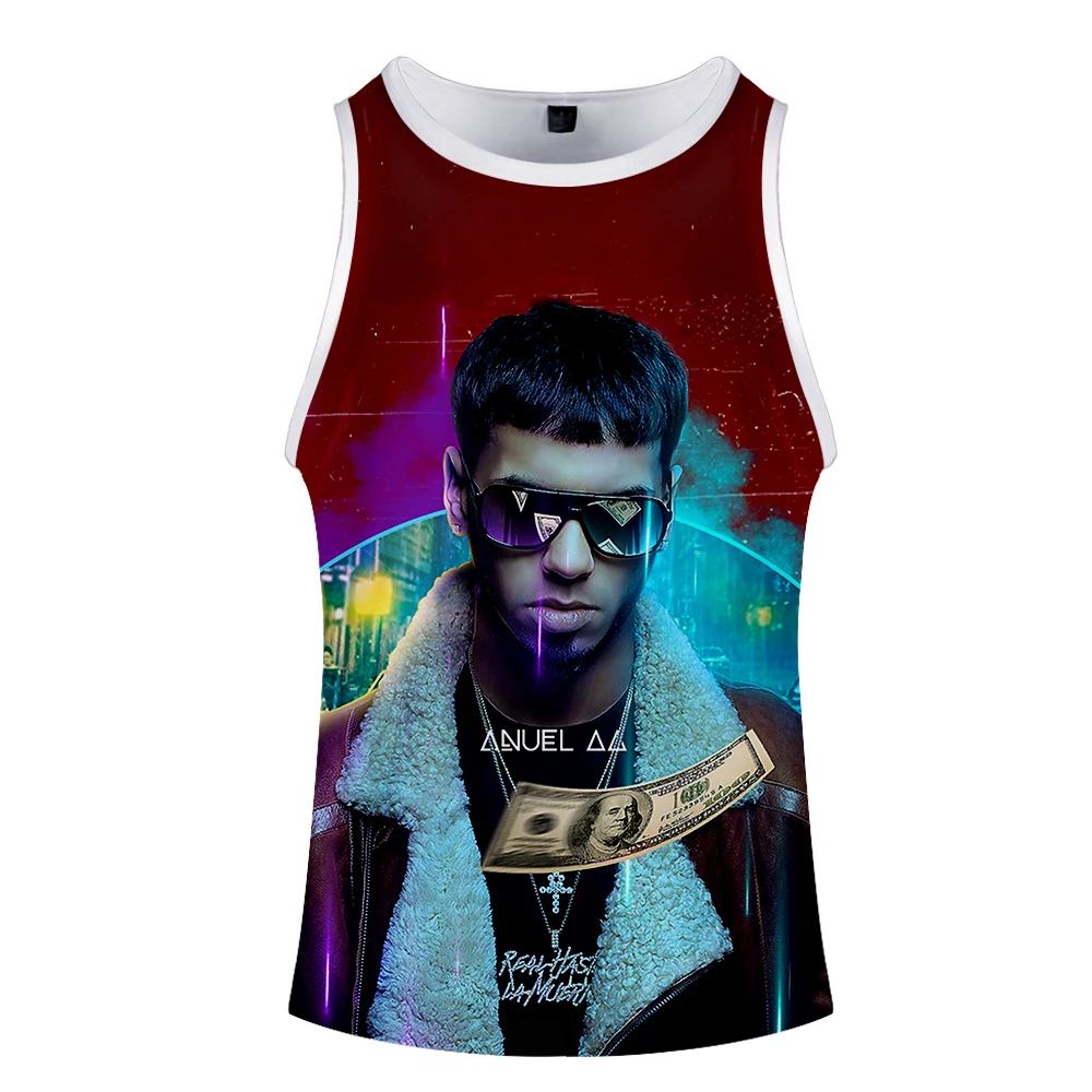 Anuel AA майка с 3d принтом, модная баскетбольная хипстерская майка Anuel AA, удобная летняя майка с круглым вырезом без рукавов для мужчин/женщин