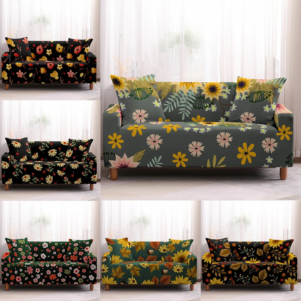 Flower Pattern Elastic Slipcovers Sofa Universal Cover Stretch Sectional Couch Sunflower For Living Room | Дом и сад