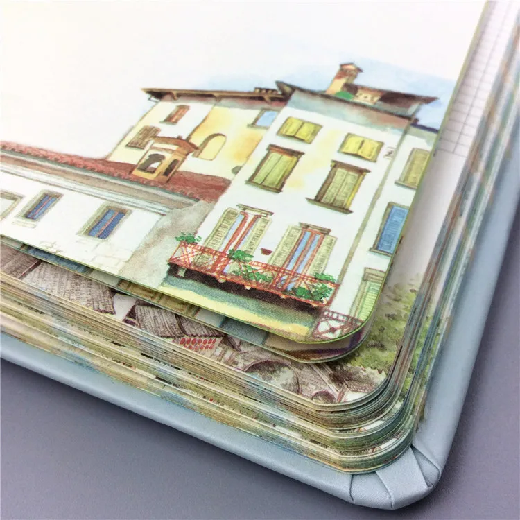 Small Fresh Hand Account 32K Color Page Magnetic Buckle Blank Notebook Coated Side Travel Account 3 Beautiful Town