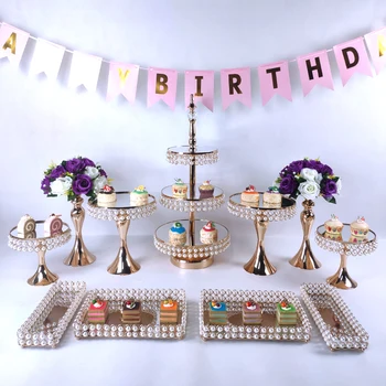 

Cake Stand Set gold Crystal Metal Cupcake decorations Dessert Pedestal Party Display cake tray