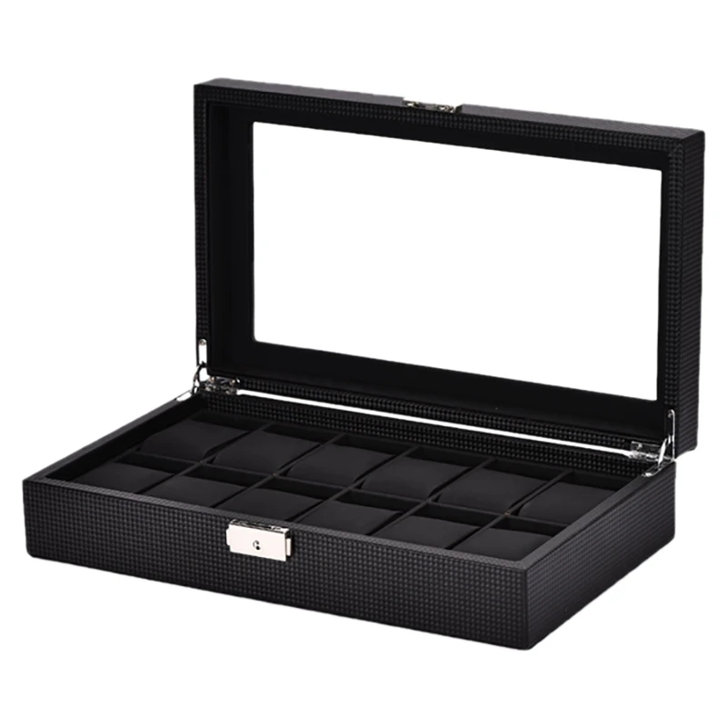 

12-Bit Watch Storage Box Display Stand Storage Display Box Black Leather Watch Box Display Stand Jewelry Storage Box